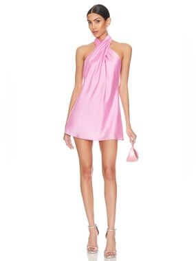 Show me your mumu Pink Satin Halter Mini Dress
